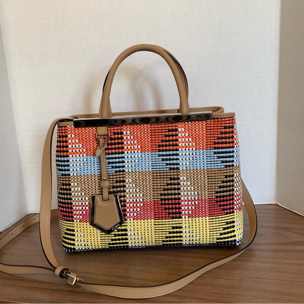 AUTHENTIC Fendi 2Jours Handbag Woven Raffia Petite Tote Bag